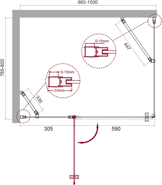 Душевой уголок BelBagno Etna 100х80 хром  ETNA-AH-12-100/80-C-Cr - 6