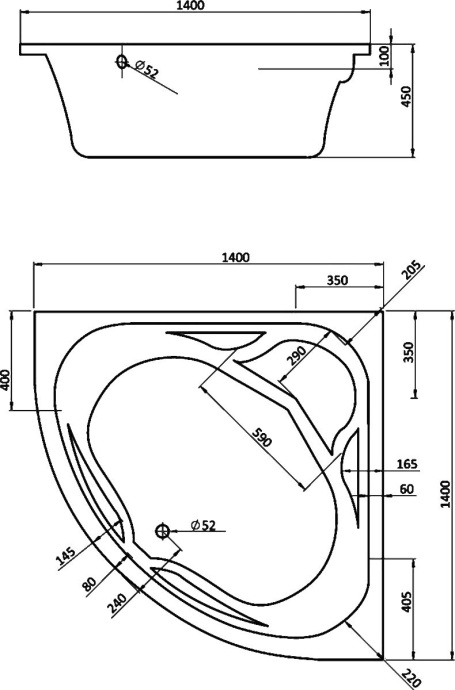 Акриловая ванна Santek Карибы 140x140 см  1.WH11.1.982 - 3