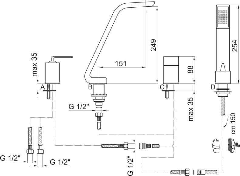 Смеситель Webert Wolo WO850701015 на борт ванны, хром - 1