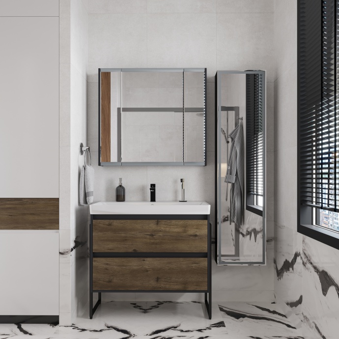 Шкаф-пенал с зеркалом STWORKI Кронборг МВК077 40, с подсветкой, черный - 4