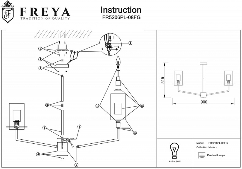Подвесная люстра Freya Felicity FR5206PL-08FG - 1