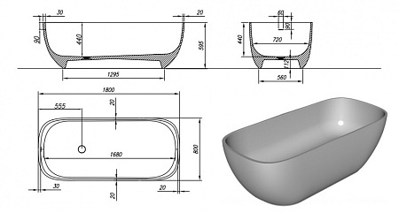 Ванна из литьевого мрамора Kolpa San Gloria 180х80 черно-белая 592550 - 2