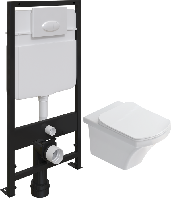 Комплект Унитаз подвесной STWORKI Хальмстад SETK2804-0606-001-1-6000 с микролифтом + Система инсталляции для унитазов EWRIKA ProLT 0026-2020 с кнопкой смыва 0052 белой матовой 560235 - 0
