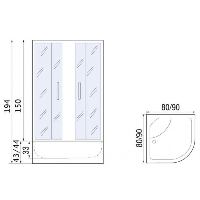 Душевое ограждение с поддоном River Don 90/44 MT  10000008304 - 1