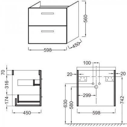 EB390RU-NR тумба под раковину OLA /59,8x45x56/(темный дуб) - 1