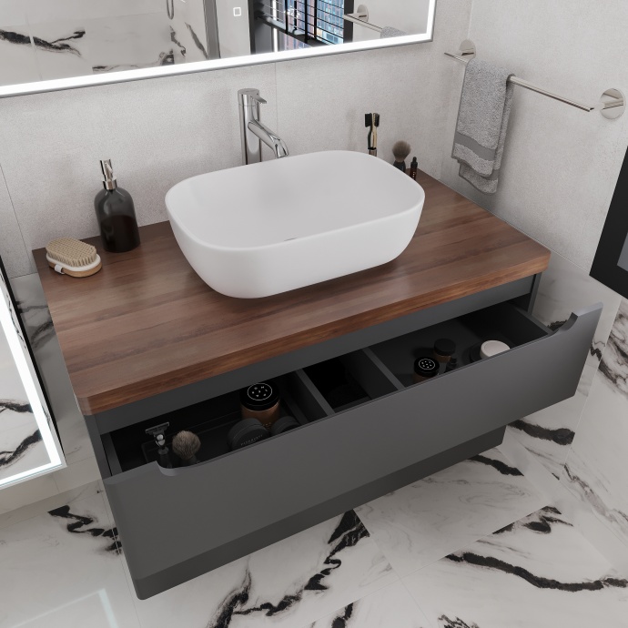 Тумба с раковиной STWORKI Берген 100 серая с темной столешницей, Moduo 50 Square 549582 - 2