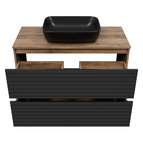 Тумба под раковину Brevita Dakota 100 дуб галифакс олово, черный кварц  DAK-07100-19/02-2Я - 2