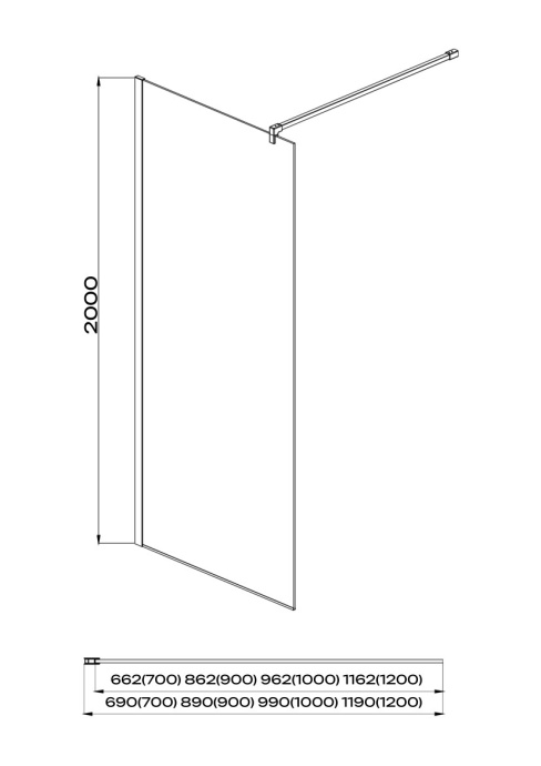 AQ WIW 07020CH Душевая перегородка Walk in с держателем 700x2000 профиль хром, стекло прозрачное - 2