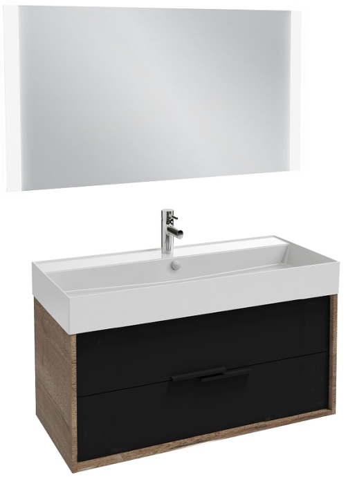 EB1585-E52-S14 тумба под раковину VIVIENNE с 2 ящиками /100/ (дуб табак/черный сатин) - 2