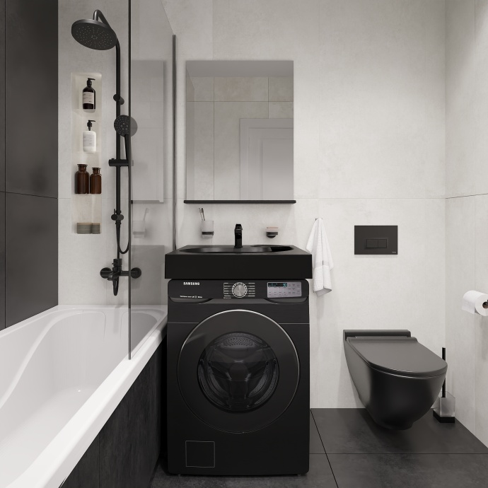 Раковина STWORKI Дублин 60 см черная матовая, на стиральную машину RSDb600 - 1