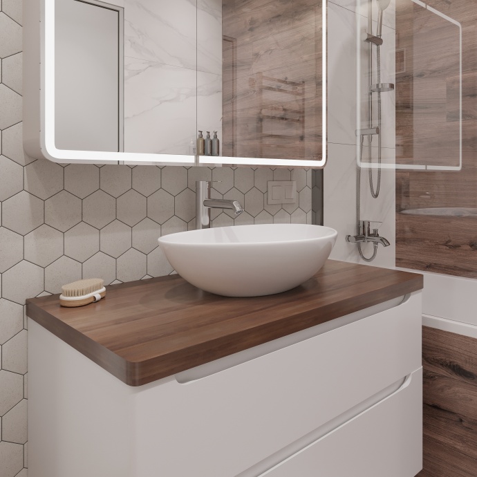 Мебель для ванной STWORKI Берген 100 белая с темной столешницей, раковина Moduo 55 Leaf 549593 - 2