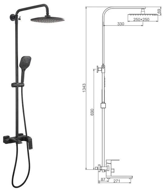 Душевая стойка Gappo черная матовая G2450 - 2