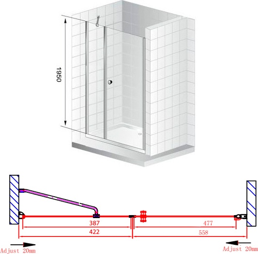 Душевая дверь в нишу Cezares Elena B11 40/60 P Cr R ELENA-B-11-40+60-P-Cr-R - 8