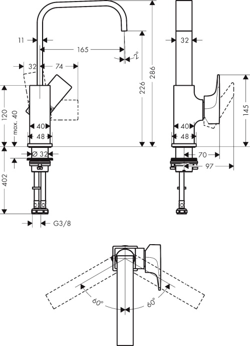 Смеситель Hansgrohe Metropol 32511000 для раковины, с донным клапаном Push-Open - 3