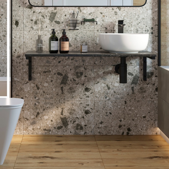 Столешница с раковиной DIWO Элиста 100 чёрный мрамор, с раковиной Moduo 40 RING 555467 - 0