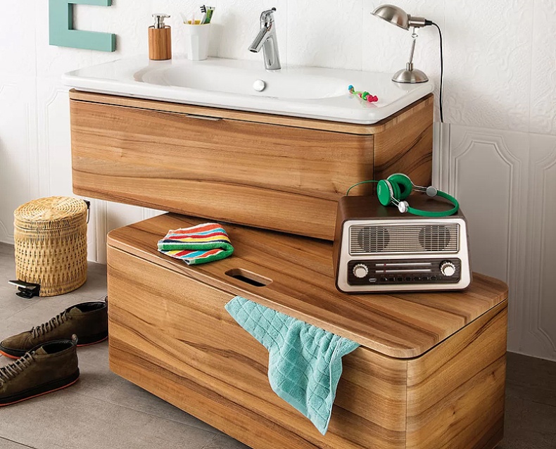 Тумба с раковиной подвесная Vitra Nest Trendy 80 с LED подсветкой темное дерево 56138 - 5