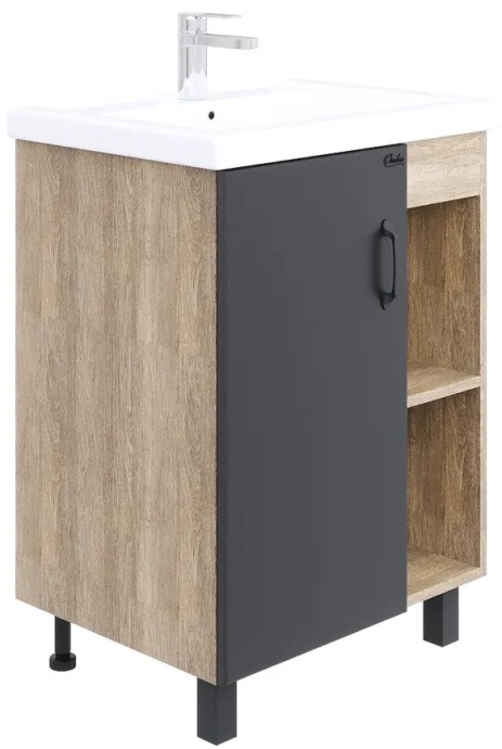 Тумба с раковиной Onika Тимбер ФОСТЕР-60 серый матовый/дуб сонома (106116) - 0