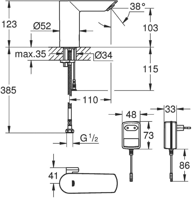 Смеситель Grohe Bau Cosmopolitan E 36453000 для раковины - 2