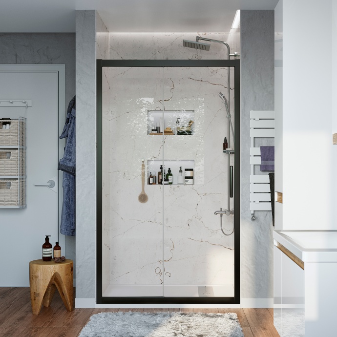 Душевая дверь в нишу STWORKI Стокгольм DE019D2100200BLK 100 см профиль черный матовый, раздвижная, прозрачное стекло 3GW058TTKK000 - 0