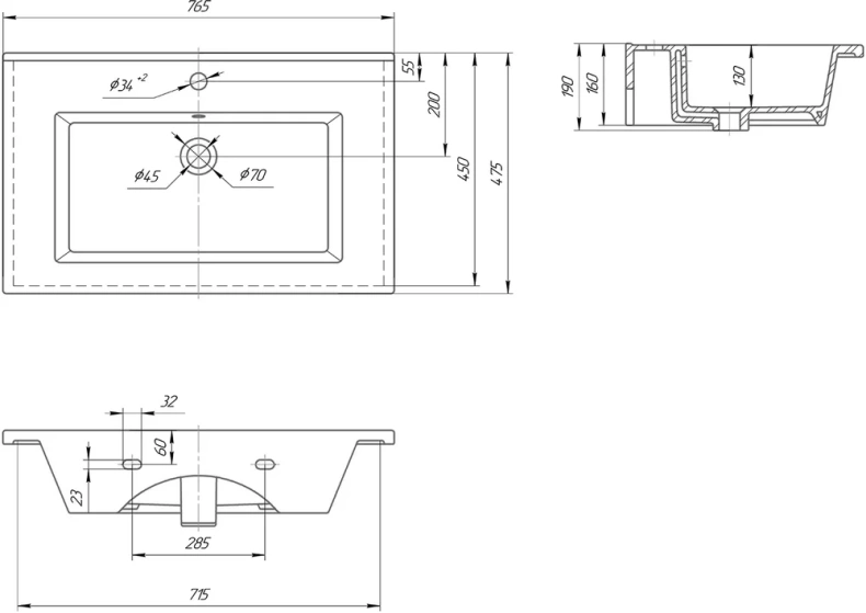 Тумба с раковиной Misty Дива 75 белый - 5