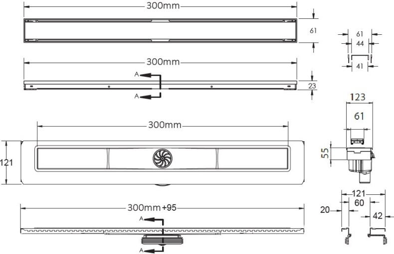 Душевой лоток Berges Wasserhaus B1 Keramik 30 см 090014 - 9