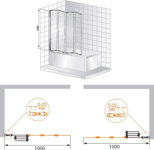 Шторка на ванну Cezares Pratico V4 100/140 C Cr PRATICO-V-4-100/140-C-Cr - 3