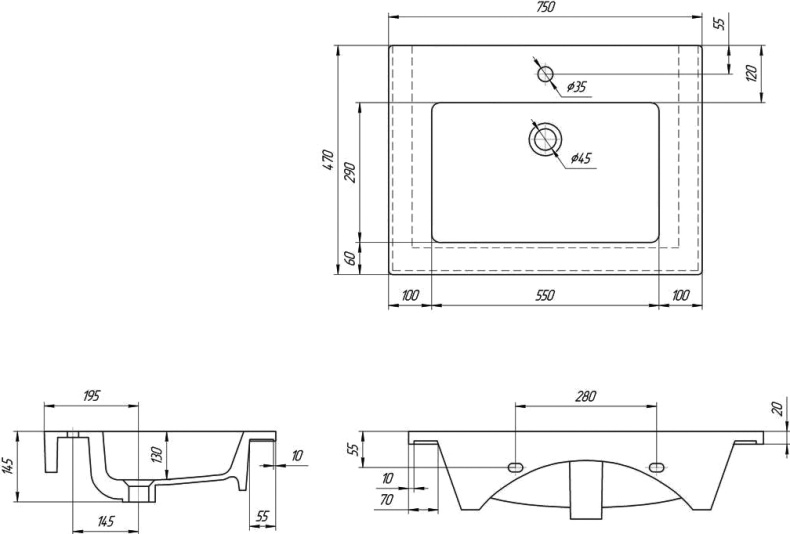 Мебельная раковина Kirovit Оскар 75 Оскар75 - 3