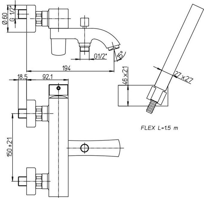 Смеситель для ванны с душем Paini Lady 89CR105KM - 1