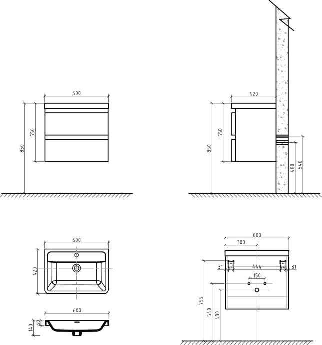 Тумба с раковиной BelBagno Energia-N 60 bianco lucido подвесная - 6