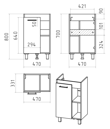 Тумба с раковиной Misty Крафт 50 белая - светлое дерево УТ000013342 - 2