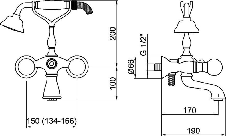 Смеситель Webert Karenina KA720201017  хром-золото для ванны с душем - 1