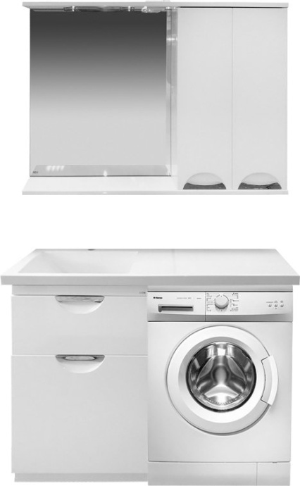 Тумба с раковиной Misty Куба 60 белая, под стиральную машину, с бельевой корзиной - 3
