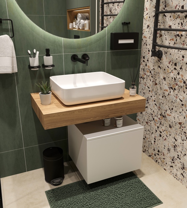 Мебель для ванной STWORKI Ольборг 80 столешница дуб французский, без отверстий, с тумбой 50, с раковиной STWORKI Soul 1 белой 489050 - 3