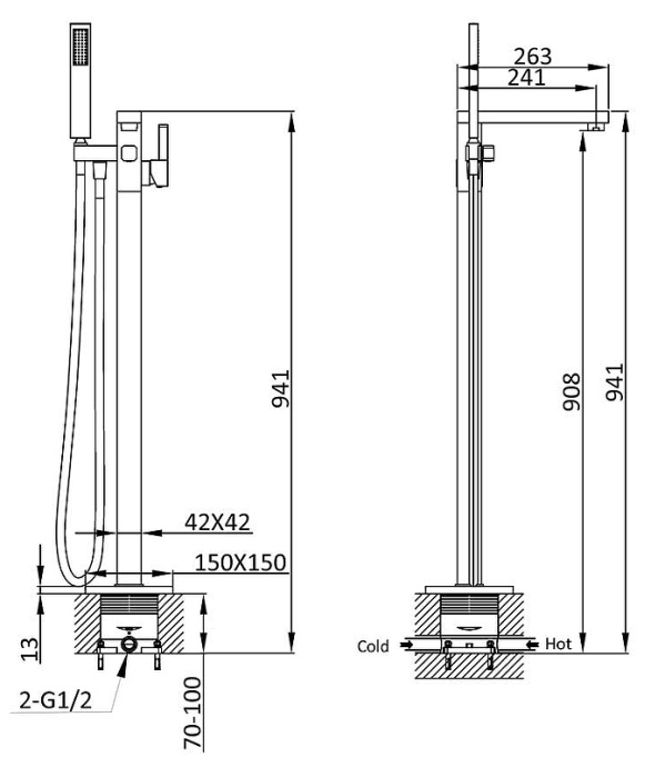 Смеситель для ванны напольный Vincea хром VTF-101CH - 2