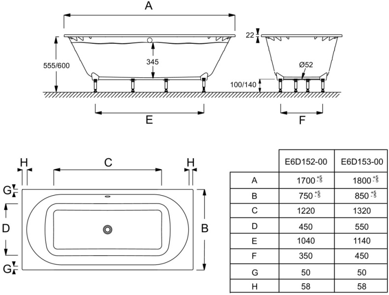 Ванна из искусственного камня Jacob Delafon Odeon Rive Gauche 180x85 E6D153-00 - 1
