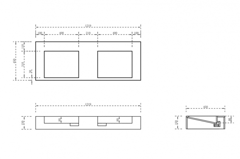 Раковина подвесная Abber Stein 121.9х45 двойная белый матовый AS2643-1.2 - 2