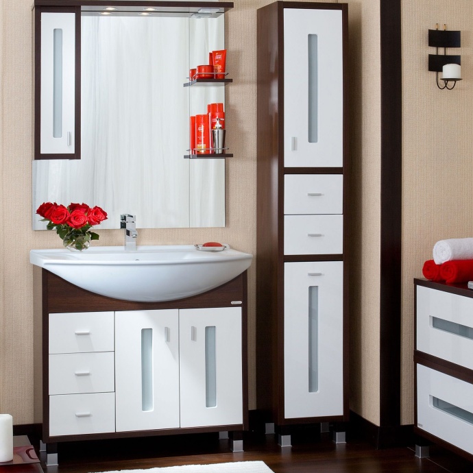 Тумба с раковиной Бриклаер Бали 85 венге, белый глянец - 1