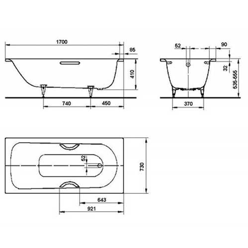 Стальная ванна Kaldewei Saniform Plus 170x73 см  133400010001 - 3