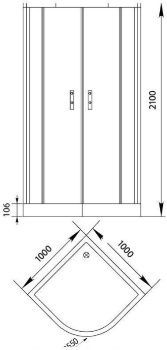 NAA2142 Душевая шторка Alfa (1000х1000х2000) стекло прозрачное хром, R550  185040 - 4