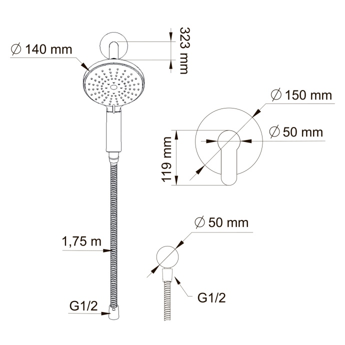 Swedbe Platta Душевой комплект с магнитным держателем со встроенным смесителем 5532 - 6