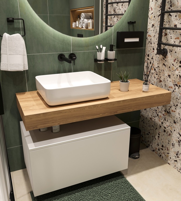 Мебель для ванной STWORKI Ольборг 120 столешница дуб французский, без отверстий, с тумбой 80, с раковиной STWORKI Soul 1 белой 489182 - 3