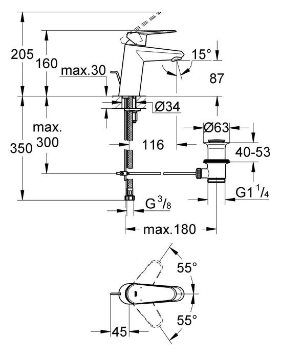 Смеситель Grohe Eurodisc Cosmopolitan 3319020E для раковины - 23