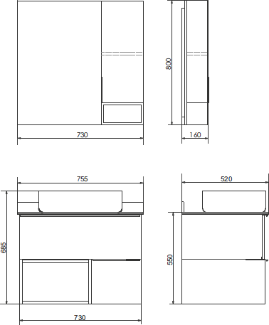 Тумба с раковиной Comforty Штутгарт 75, дуб тёмно-коричневый, с черной столешницей 00-00001884 - 8
