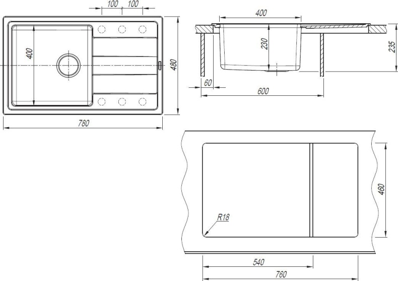 Мойка кухонная Florentina Комби 780 антрацит 21.395.D0780.302 - 2