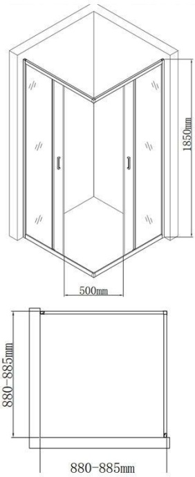 SE-900S Душ. Ограждение квадрат 90*90*185, стекло 4 мм, прозр.  270063 - 7