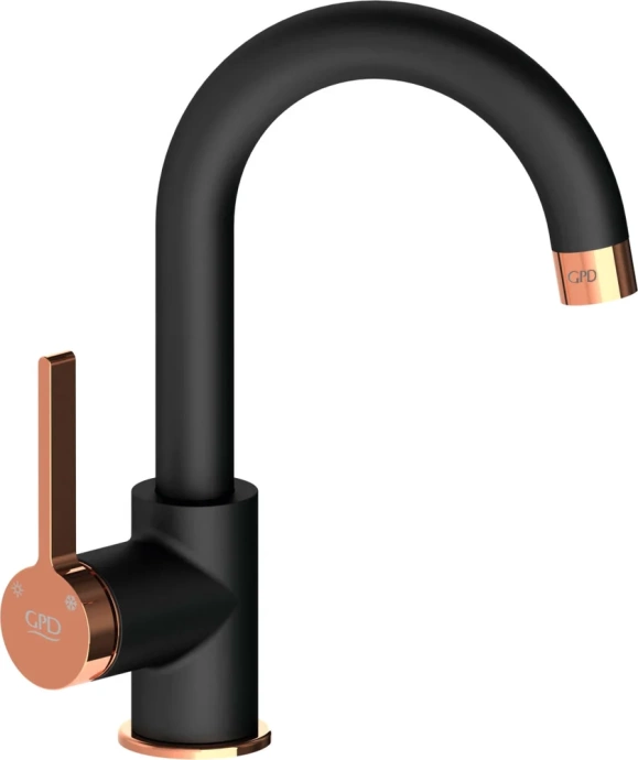 Смеситель для раковины GPD Gildo черный матовый - розовое золото MTL165-S-R - 0