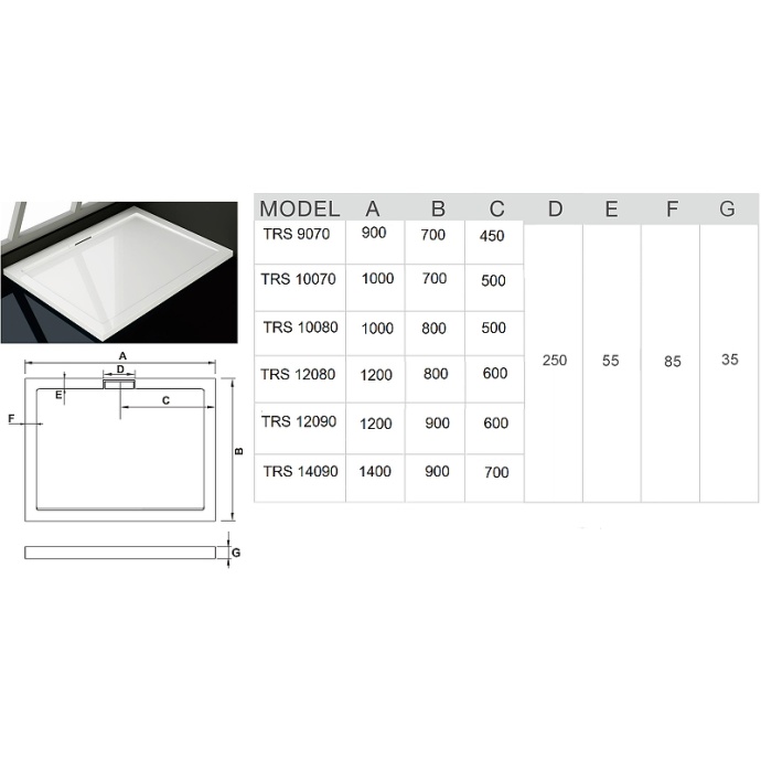 Душевой поддон с сифоном WeltWasser WW TRS 100x70 белый  10000008795 - 10