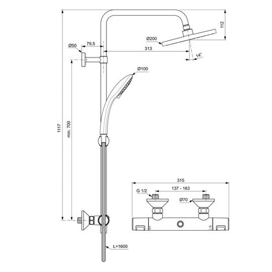 Система/душ Ceratherm T25 смес+верх/душ+шланг+лейка Ideal Standard A7208AA - 1
