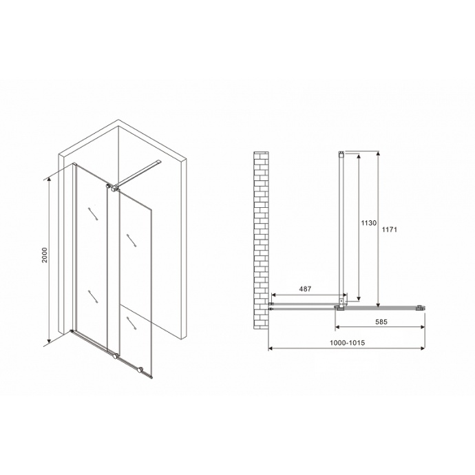 Душевая перегородка Abber Komfort 100 черная стекло прозрачное AG09100B - 1