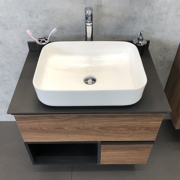 Тумба с раковиной Comforty Штутгарт 75, дуб тёмно-коричневый, с черной столешницей 00-00001884 - 4